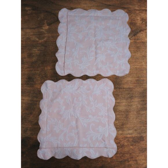 Pair Blushing Pink Matelassé Pillow Slipcover Cases 15" Square – Floral Raised - Picture 5 of 7